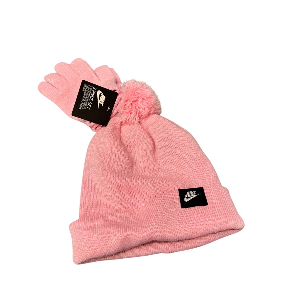 Nike Beanie and Gloves‎ Girls Youth Pink Sparkle Winter Hat Set One Size NEW